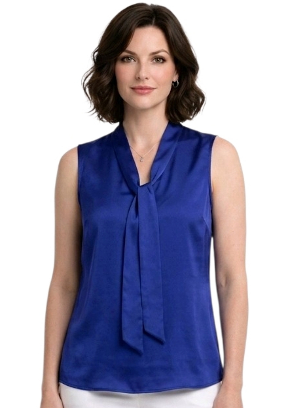 Kasper Royal Blue Sleeveless Tie-Front Blouse Size PS